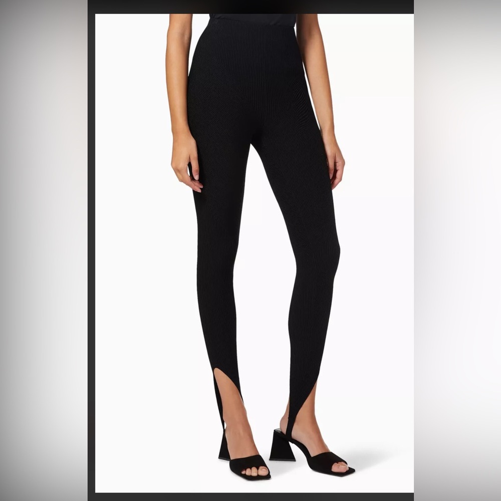 Black Leggings with Ankle Slit and Elastic Waistband